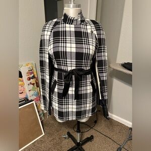 Smak Parlour Black & White Plaid Savile Row Cape Coat